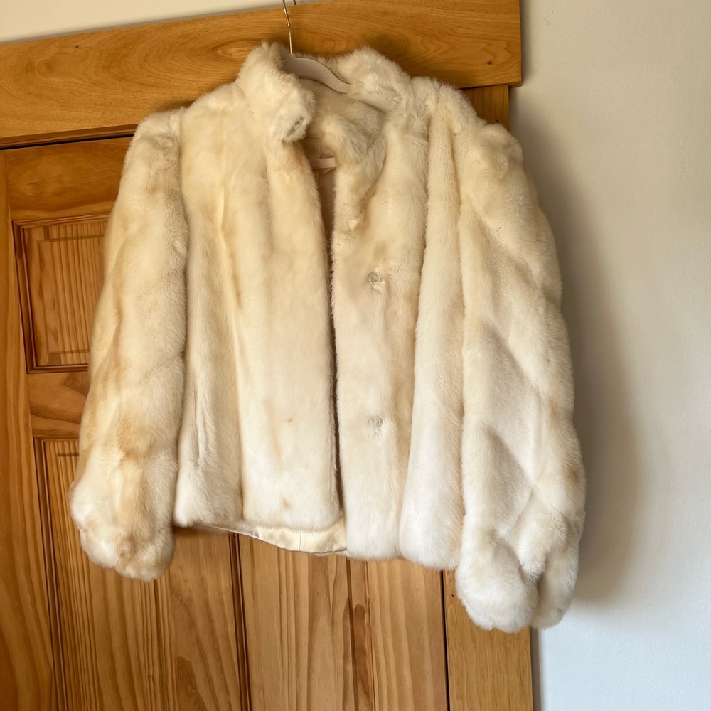 Beautiful,vintage faux white/ brown fox waist coat by Grandella